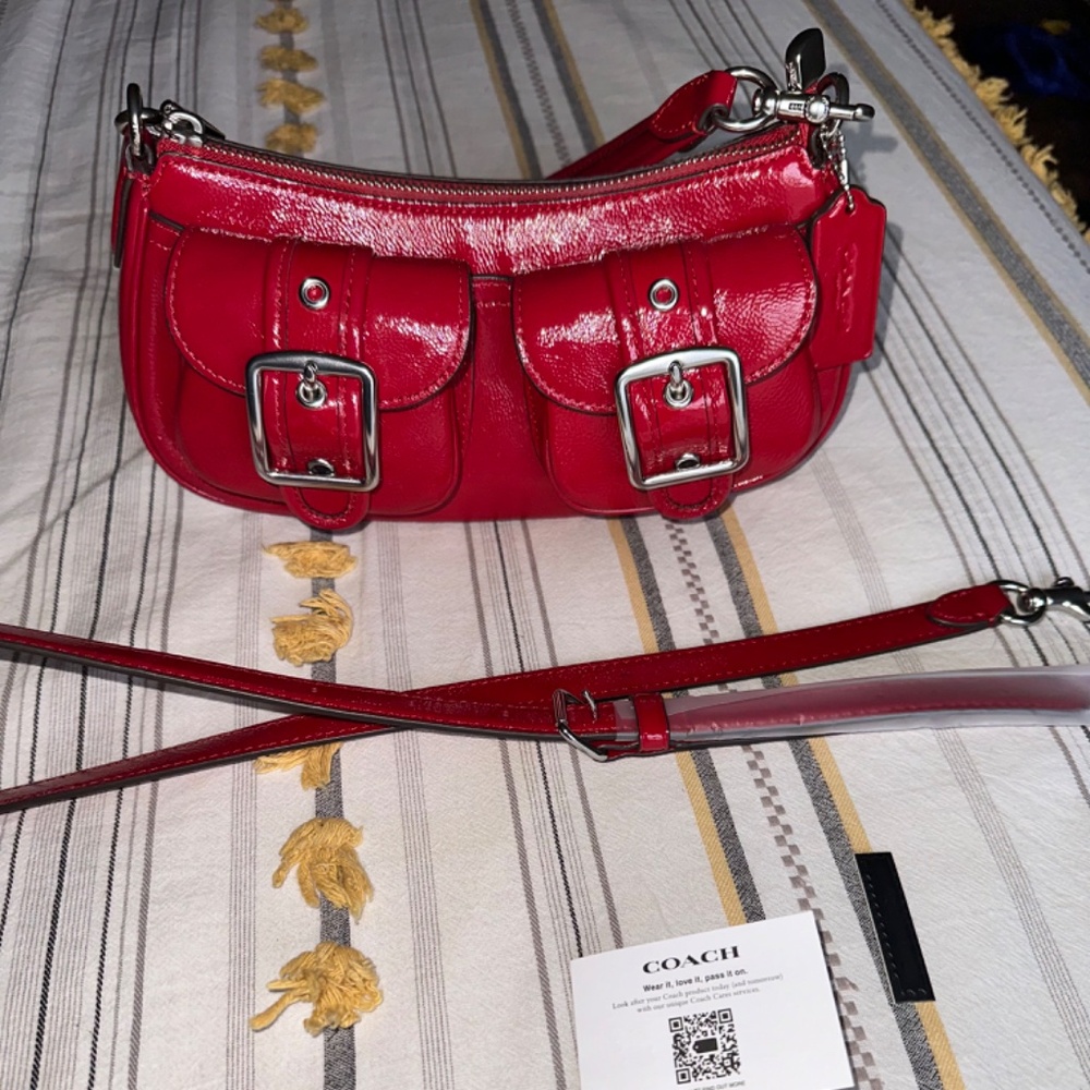 COACH Ashton Baguette Bag - Dark Cardinal/Silver - Picture 2 of 10